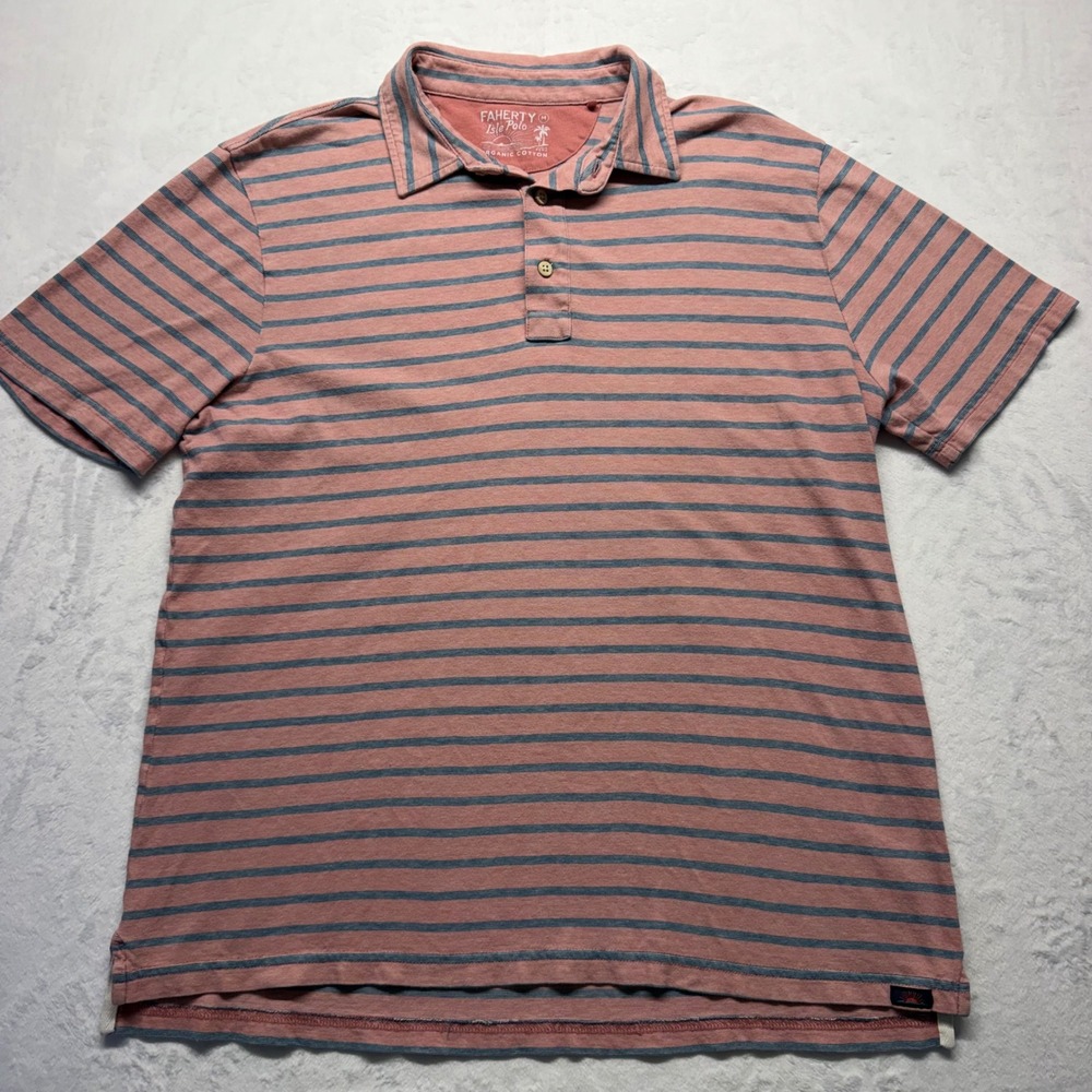 Faherty Isle Polo Organic Cotton Striped Medium Coral Blue Mens MKU2106-PAS